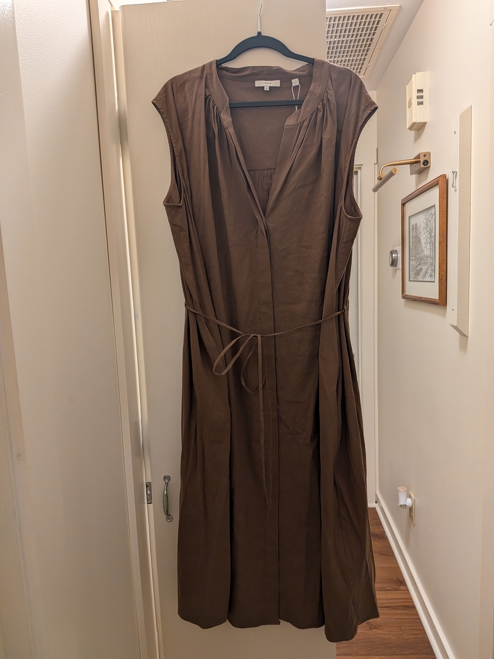 NWT Vince Brown Sleeveless Midi Tie-Waist Dress Cottonwood Brown Plus Size 3XL